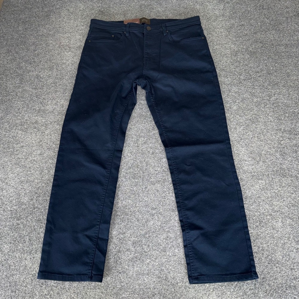 Jachs New York Mens 34x28 Straight Fit 5 Pocket Pant Navy Blue Comfort Stretch